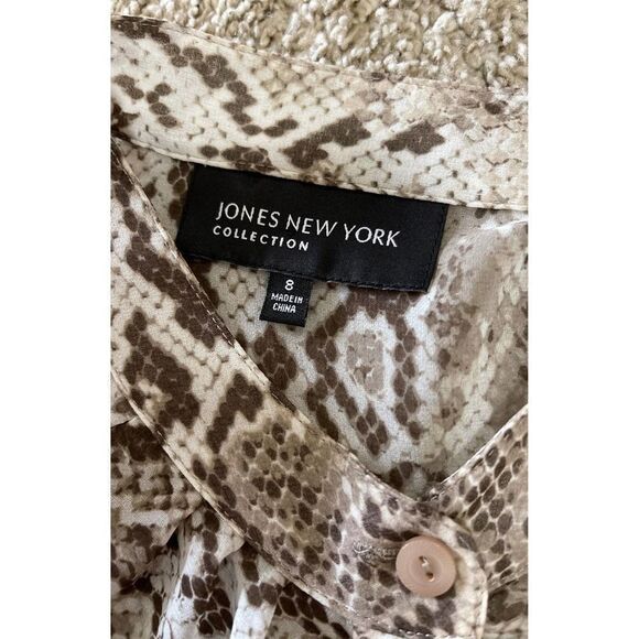 Jones New York blouse Snakeskin Print Button Down Long Sleeve ruffle Women’s 8 - Picture 6 of 9